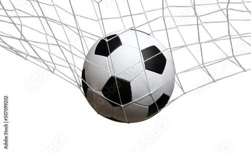 soccer ball in the net on a white © Alekss