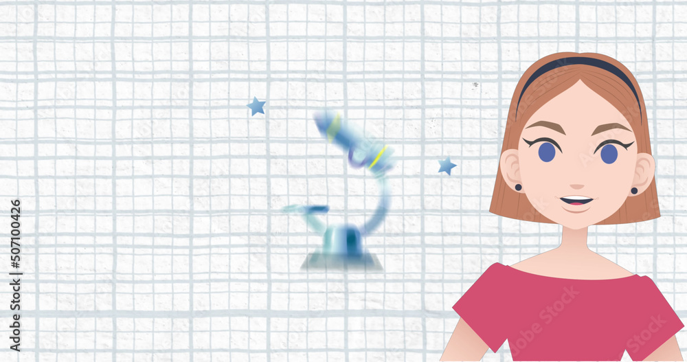 Image of woman talking over microscope icon Image of woman talking over microscope icon