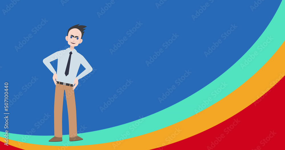 Image of man talking over colourful shapes Image of man talking over colourful shapes
