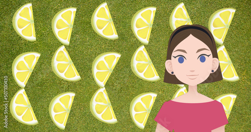 Image of woman talking over lemon icons