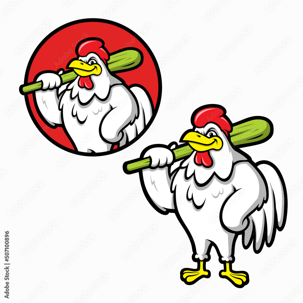 Rooster with Bat Mascot Rooster with Bat Mascot