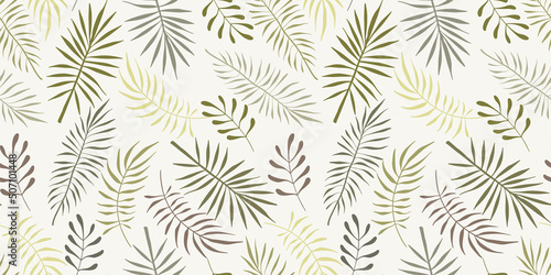 Seamless pattern of Topical Palm leaves on White background. Vector modern summer Branch design for paper, cover, fabric, interior decor