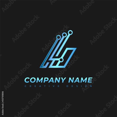 Modern Logo B Letter Initial And Fiber Optic Cable. Vector Design Template. Icon of the circuit board line with gear. Sign used for technology, engineering, network. Concept Electronic components