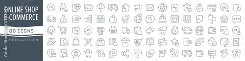 E-commerce and online shopping line icons collection. Big UI icon set in a flat design. Thin outline icons pack. Vector illustration EPS10
