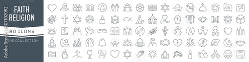 Religion and faith line icons collection. Big UI icon set in a flat design. Thin outline icons pack. Vector illustration EPS10