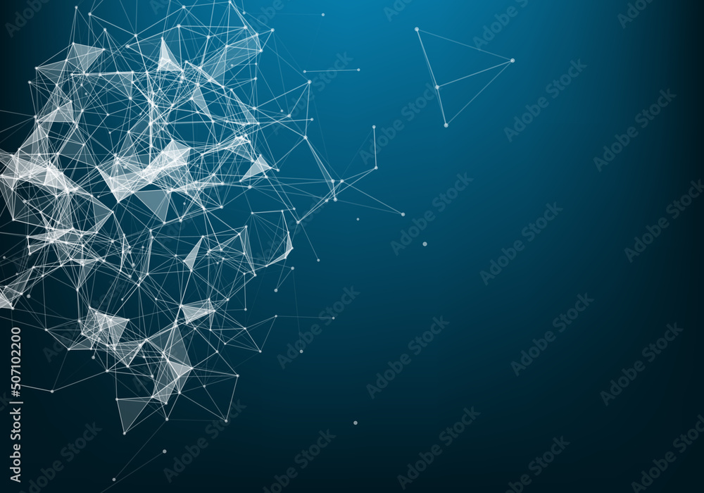 Abstract plexus background with connected lines and dots. Wave flow ...