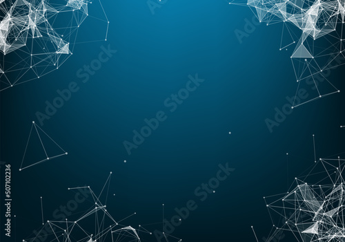 Abstract plexus background with connected lines and dots. Wave flow. Plexus geometric effect Big data with compounds. Lines plexus, minimal array. Digital data visualization. Vector illustration.