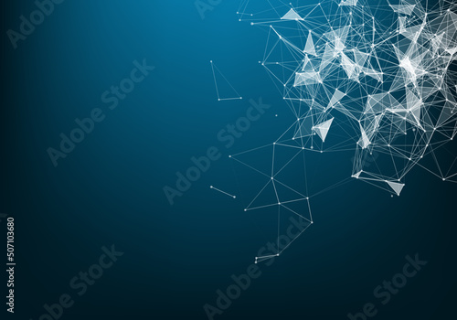 Vector abstract futuristic digital landscape with particles dots and stars on horizon. computer geometric digital connection structure. Futuristic blue abstract grid. Intelligence artificial