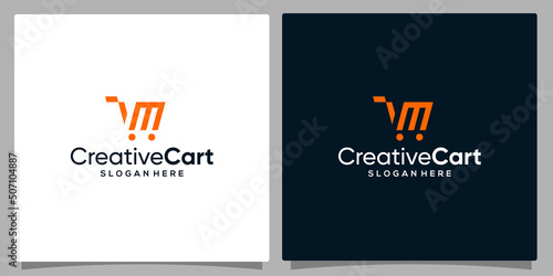 Template design icon logo vector shopping cart with symbol initial letter M. Premium vector