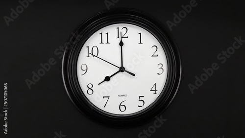 Wallpaper Mural Classic Black And White Wall Clock With Black Background. Black Hands On The Clock. Wall Clock Face Of Time Of 8.00 Am Or Pm. 4k. ProRes. Torontodigital.ca