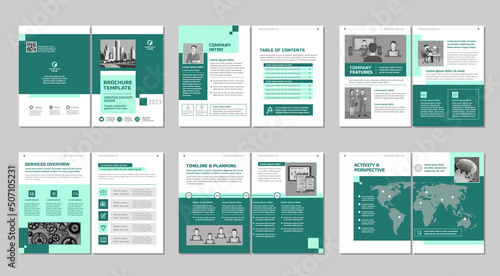 Brochure creative design. Multipurpose universal template, include cover, back and inside pages. Trendy minimalist flat geometric design. Vertical a4 format.