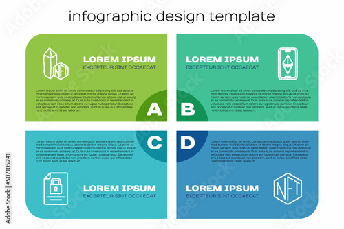 Set line Document and lock, NFT Digital crypto art, and Ethereum ETH. Business infographic template. Vector