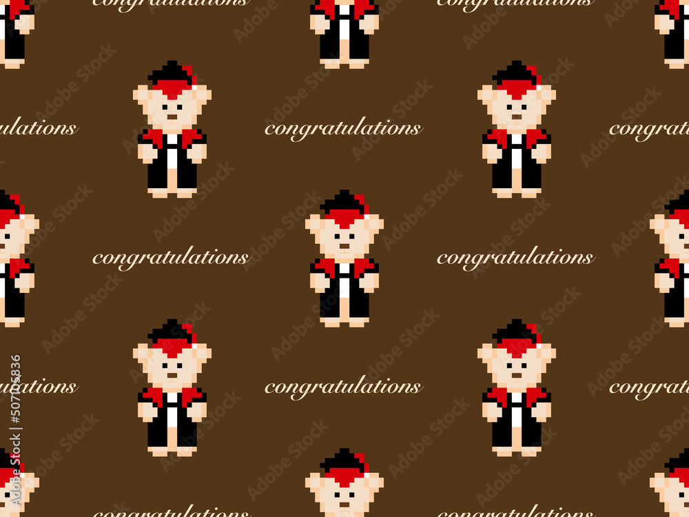 Fototapeta premium Bear cartoon character seamless pattern on brown background. Pixel style