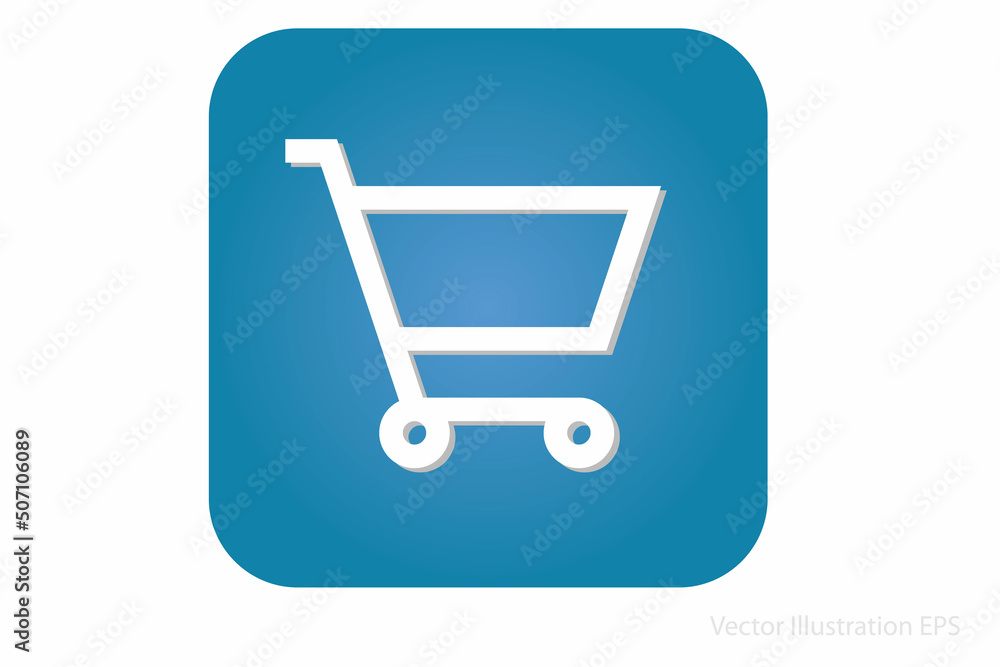 white shopping cart icon as template for online business on blue rounded rectangle. Vector Illustration white shopping cart icon as template for online business on blue rounded rectangle. Vector Illustration