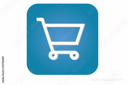 white shopping cart icon as template for online business on blue rounded rectangle. Vector Illustration