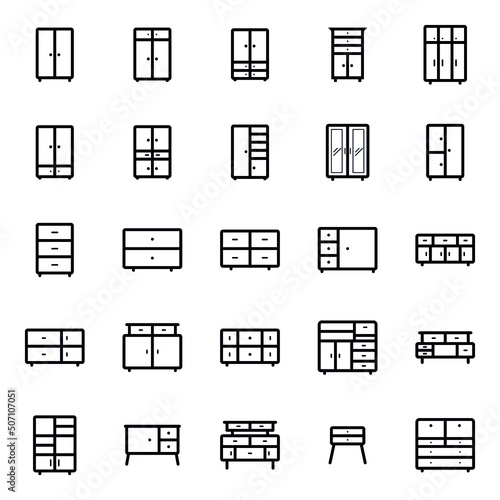 Set of cabinet icons, Set of cupboard and cabinet collection in black color, Design elements for you projects. Vector illustration, cupboard and cabinet icon, cupboard icon, cabinet icon