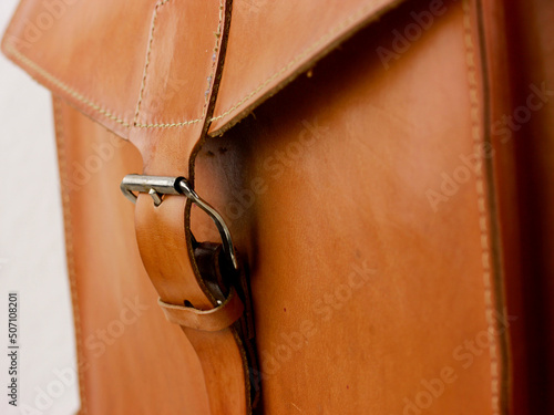 Obraz na plátně a vintage leather shoulder bag briefcase vintage schoolbag with storage compartm