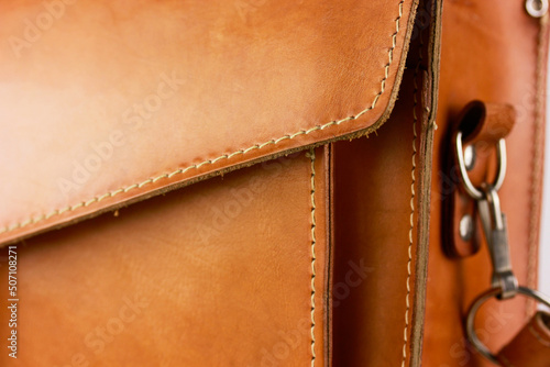 Fototapeta a vintage leather shoulder bag briefcase vintage schoolbag with storage compartm