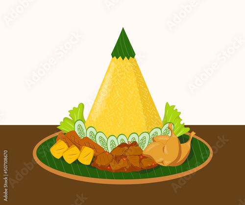 nasi tumpeng indonesian yellow cone-shaped rice photo