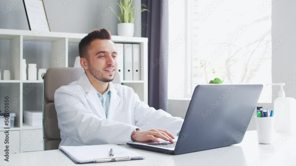 Doctor Works in the Medical Office. Workplace of a Professional Therapist in a Hospital or Clinic. Healthcare and Medicine Concept. Doctor Works in the Medical Office. Workplace of a Professional Therapist in a Hospital or Clinic. Healthcare and Medicine Concept.