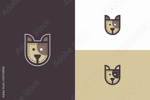 dog head logo illustration with pocket shape