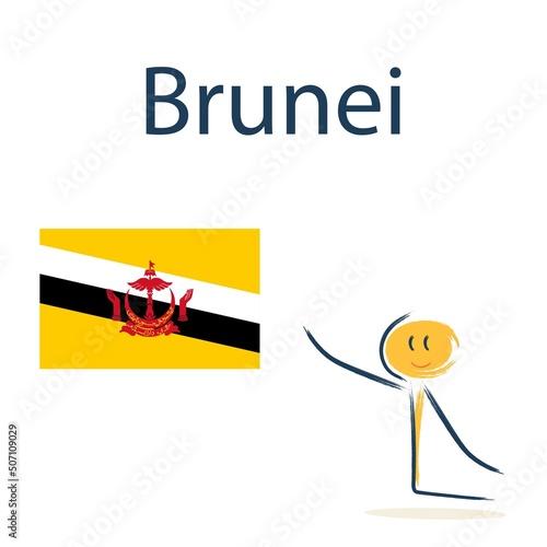 Character with the flag of Brunei. Teaching children geography and countries of the world