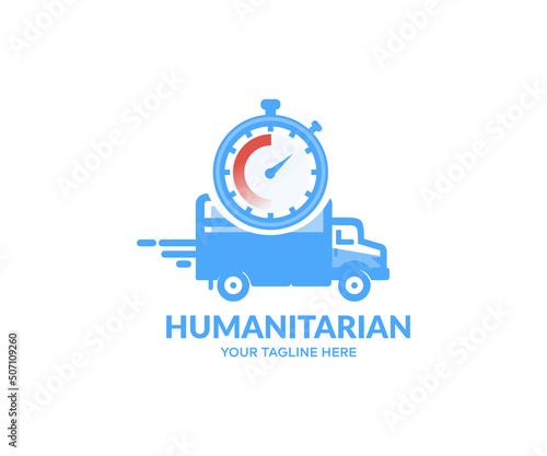 Humanitarian aid, material assistance, governmental help concept logo design. Fast Time of delivery. Charity and Helping poor and needy people vector design and illustration.
