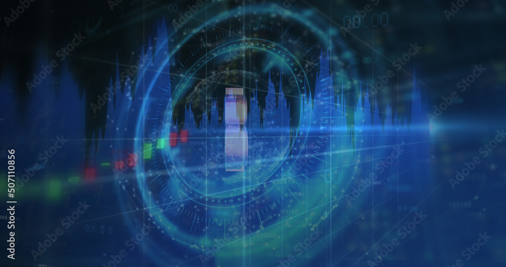 Image of bitcoin symbol over data processing Image of bitcoin symbol over data processing