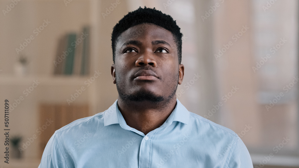 Portrait of upset frustrated african american man put hands on forehead tired overwhelmed young businessman male worker disappointed lose problem failure has headache suffer from migraine feel nervous Portrait of upset frustrated african american man put hands on forehead tired overwhelmed young businessman male worker disappointed lose problem failure has headache suffer from migraine feel nervous