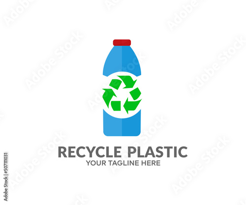 Recycling plastic bottle, food plastic packaging, reuse garbage, recycle, plastic free logo design. Recycling plastic. Environmental pollution, ecology concept vector design and illustration.
