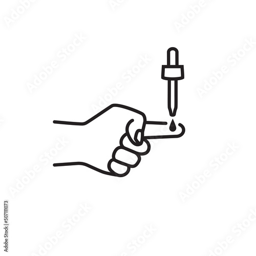 Black icon blood test from the finger. Landing page medical. Laboratory research concept. Equipment for analysis. Blood donation. Vector illustration flat design. Isolated on white background.