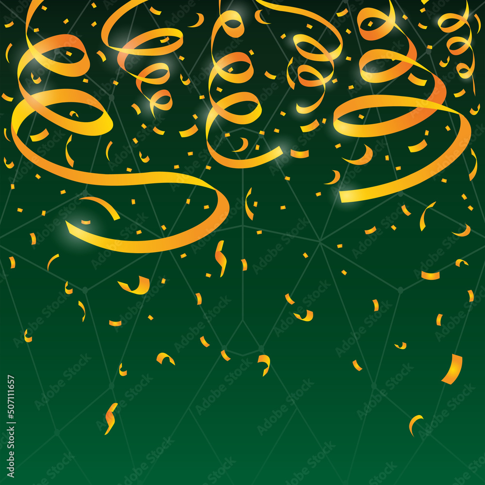 Confetti vector for the carnival background. Golden party ribbon and