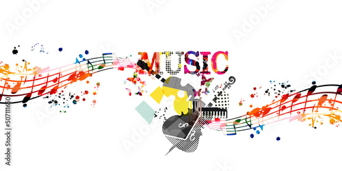 Murais de parede Colorful musical poster with musical instruments and notes isolated vector illustration
