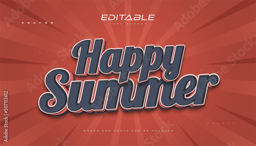 Happy Summer Text in Vintage Style and 3D Effect