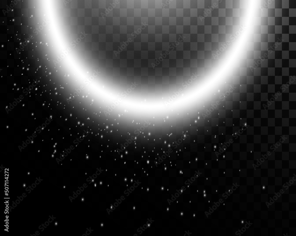 Silver circles with glitter and dust and flashes of light. Round neon