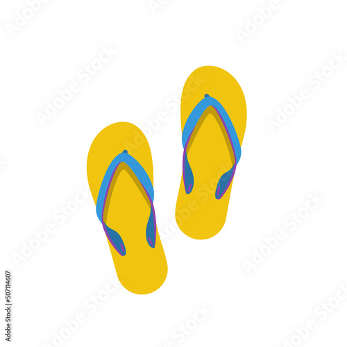 Beach shoes black silhouette icon. Color slippers. Beach Slippers sign. Symbol of summer vacation. Travel cruise. Vector illustration flat design. Isolated on yellow background.
