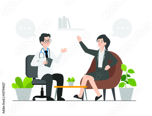 Illustration of a person consulting a psychiatrist-,people go see a psychiatrist
