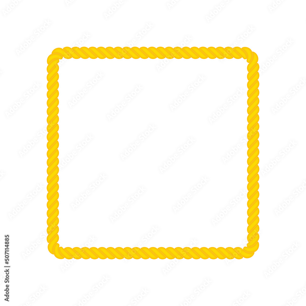 Rope square frame. Yellow rope for decoration. Vector isolated on white. Rope square frame. Yellow rope for decoration. Vector isolated on white.