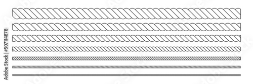 Rope outline symbol. Different line thickness ropes set for decoration. Vector isolated on white. 