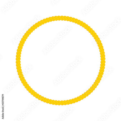 Round rope frame. Circular yellow rope for decoration. Vector isolated on white.