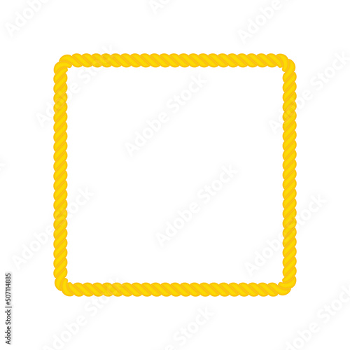 Rope square frame. Yellow rope for decoration. Vector isolated on white.