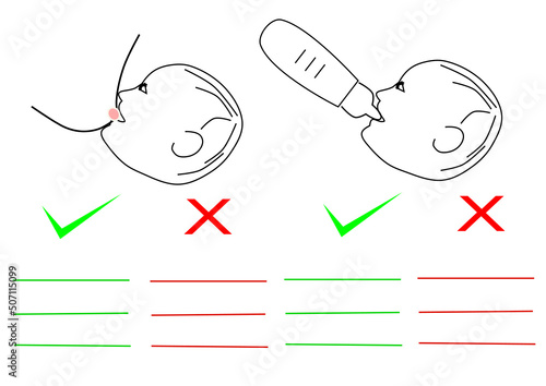 vector with happy breastfeed baby versus happy bottlefed baby advandages and disavantages