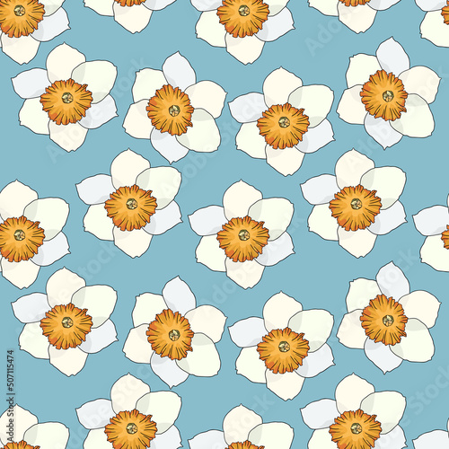 Narcissus Flowers, Floral Seamless Pattern Background