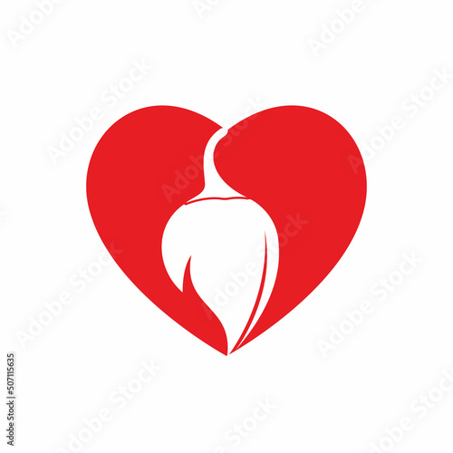 Fototapeta Naklejka Na Ścianę i Meble -  Chili and heart vector logo design. Hot food logo concept vector. Hot chili icon symbol.	