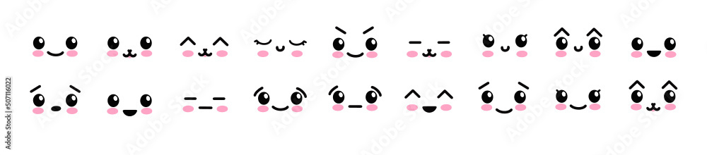 Kawaii Cute Faces Vector Set - Manga-Style Eyes and Emotions for Social Media, Stickers, and Character Design Kawaii Cute Faces Vector Set - Manga-Style Eyes and Emotions for Social Media, Stickers, and Character Design