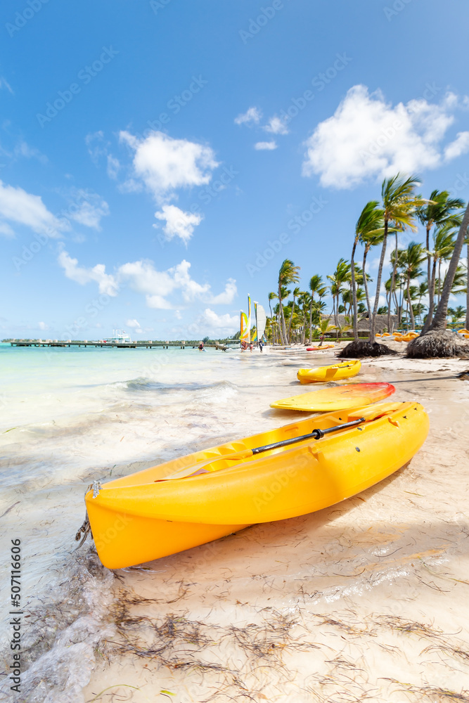Bavaro beach in sunny day with calm ocean and white beach, Dominican republic Bavaro beach in sunny day with calm ocean and white beach, Dominican republic