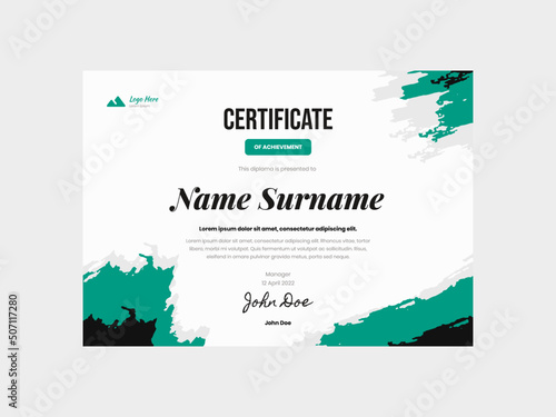 Green Brush Adventure Certificate Template, capturing the essence of outdoor exploration and excitement. The design features a blend of vibrant green hues resembling brush strokes.
