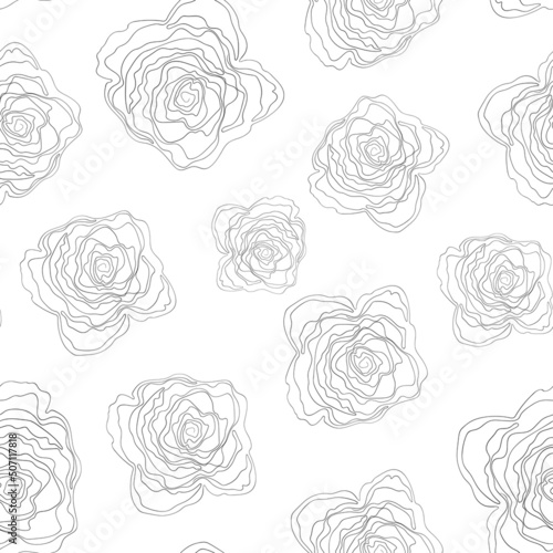 Seamless floral pattern silhouette art line ornaments. Black and white background with flowers. Vector illustration. Simple minimalistic pattern. Contour graphics for invitation  card  textile  fabric