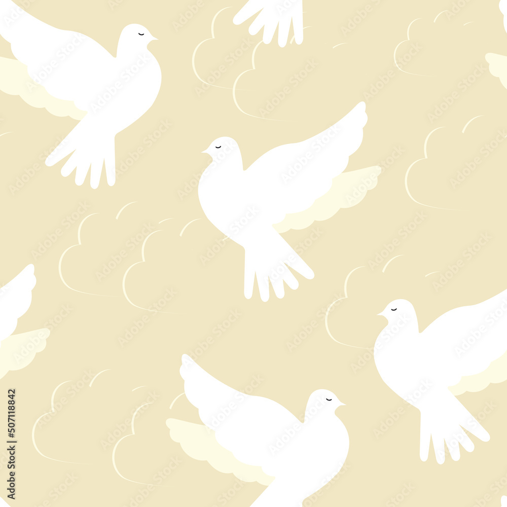 Fototapeta premium White doves. Seamless pattern for modern textiles, fabrics in pastel colors. 