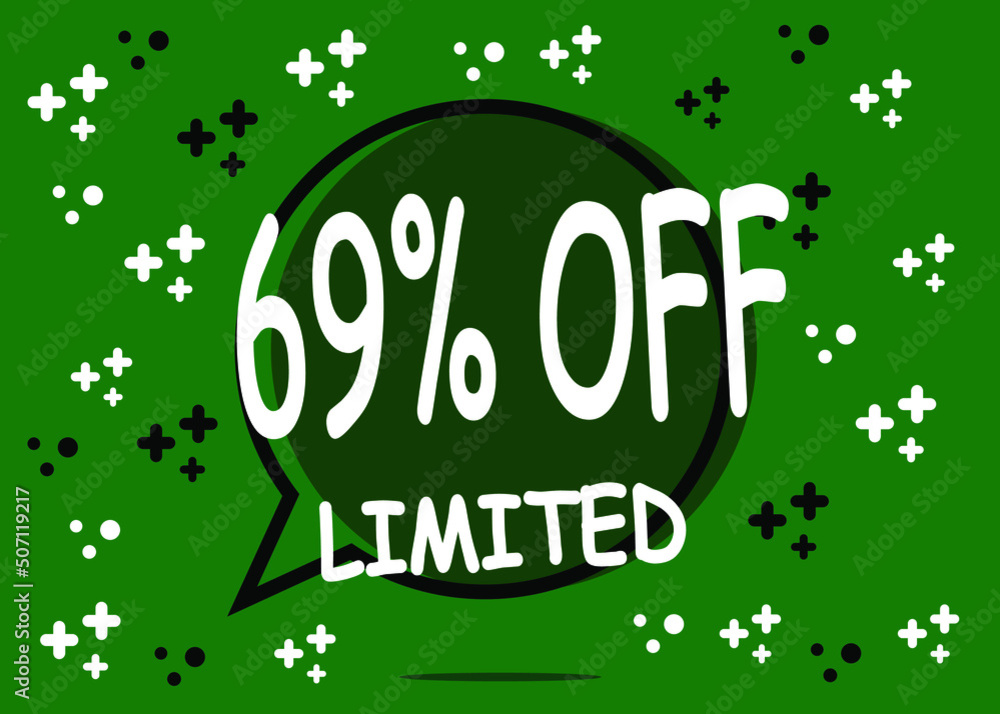 Fototapeta premium 69% off limited units. Sale banner in the form of a balloon for promotion in green.